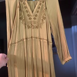 Old Navy Long Sleeve Embroidered Dress - Tan
